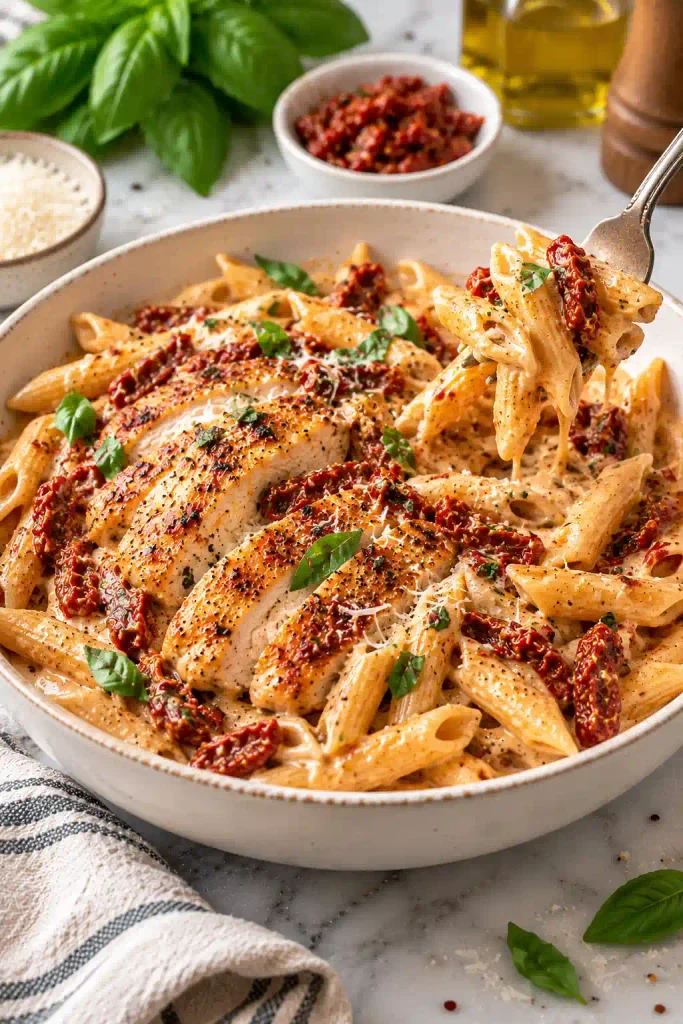 Marry Me Chicken: Creamy Sun-Dried Tomato Skillet Chicken 9 Marry me chicken pasta with penne in creamy sun-dried tomato sauce